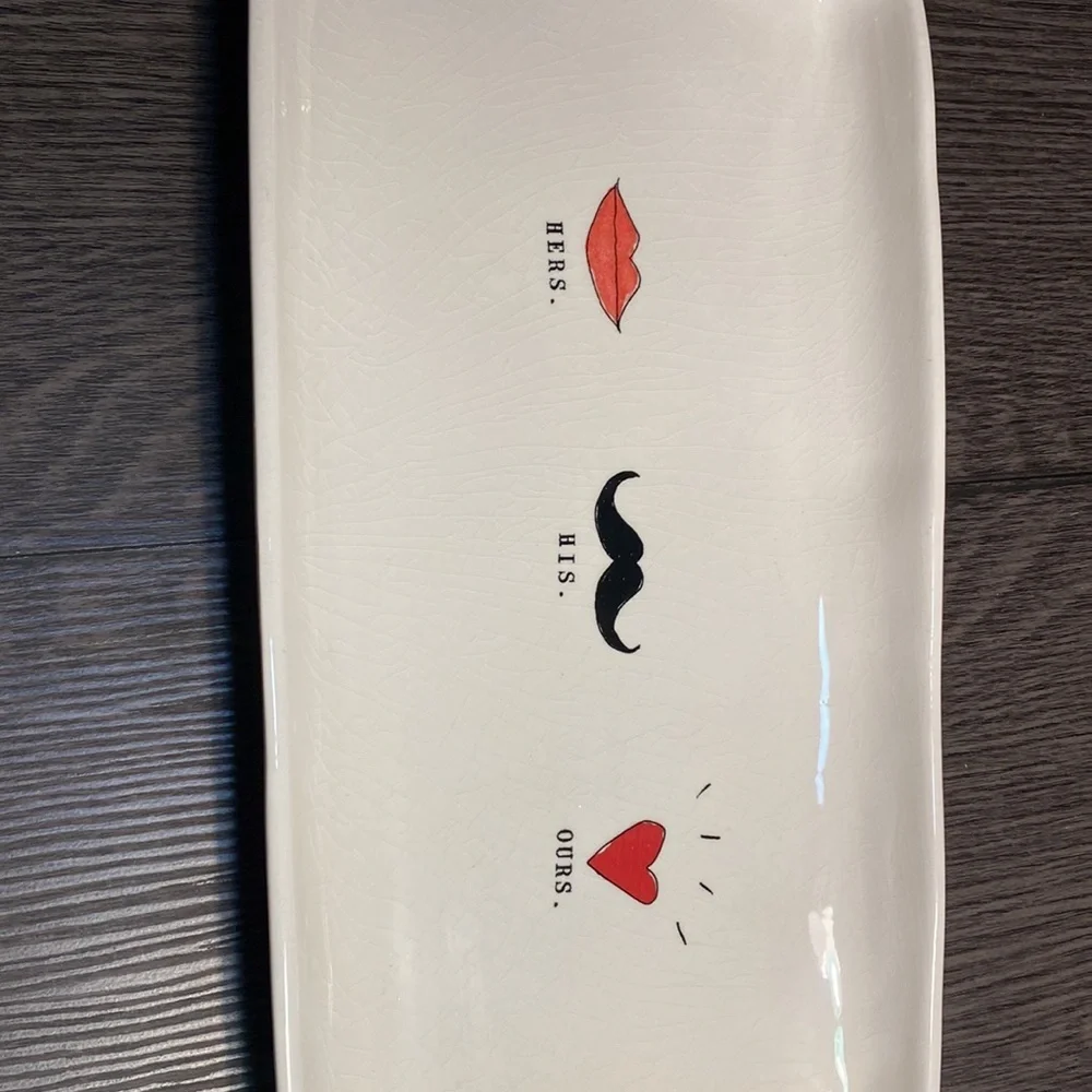 Magenta Serving Platter. Hers His Ours. Super cute! Lips and moustache.